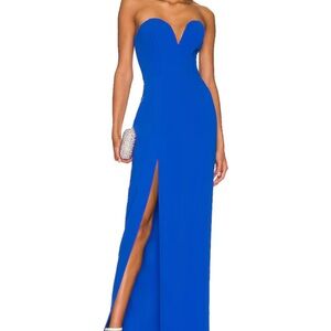 REVOLVE Strapless Cobalt Blue Sweetheart Gown with Thigh Slit